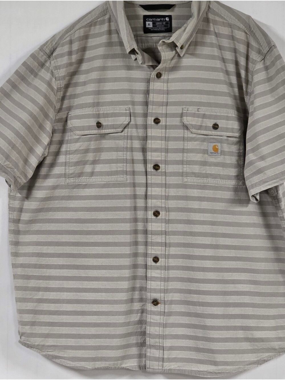 Carhartt Men’s Short-Sleeve Button-Down Striped Shirt, 100% Cotton, Size XL